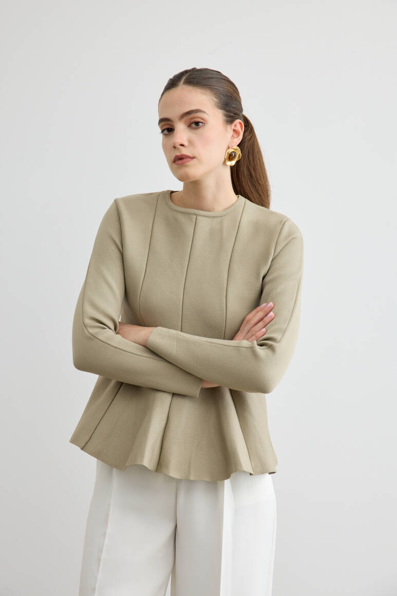 Belden Oturtmalı Triko Bluz Çağla Yeşili - 6