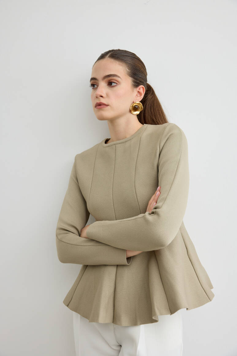 Belden Oturtmalı Triko Bluz Çağla Yeşili - 2