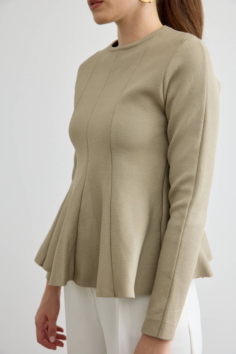 Belden Oturtmalı Triko Bluz Çağla Yeşili - 8