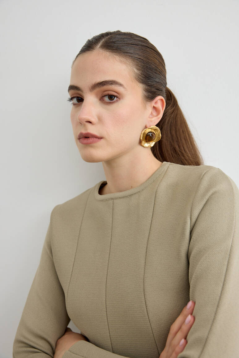 Belden Oturtmalı Triko Bluz Çağla Yeşili - 4