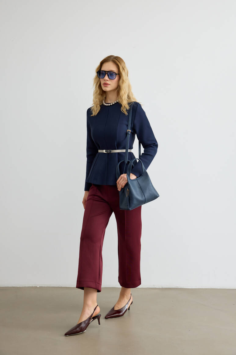 Belden Oturtmalı Triko Bluz Lacivert - 2