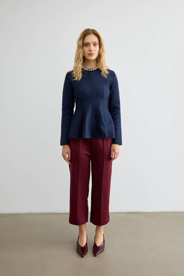 Belden Oturtmalı Triko Bluz Lacivert - 5