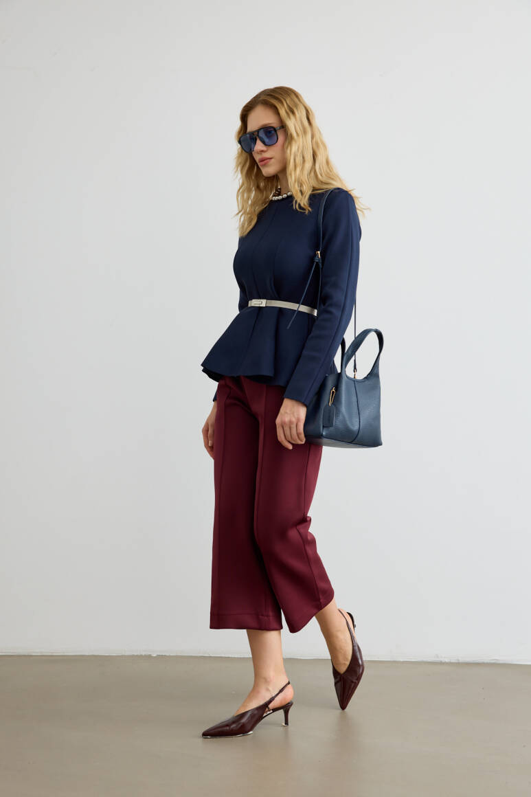 Belden Oturtmalı Triko Bluz Lacivert - 8