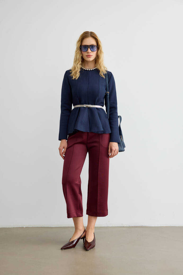 Belden Oturtmalı Triko Bluz Lacivert - 3