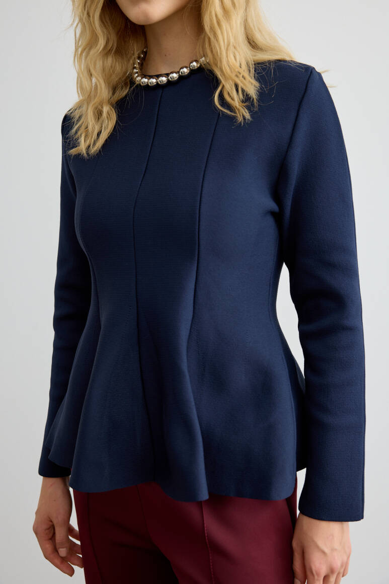 Belden Oturtmalı Triko Bluz Lacivert - 7