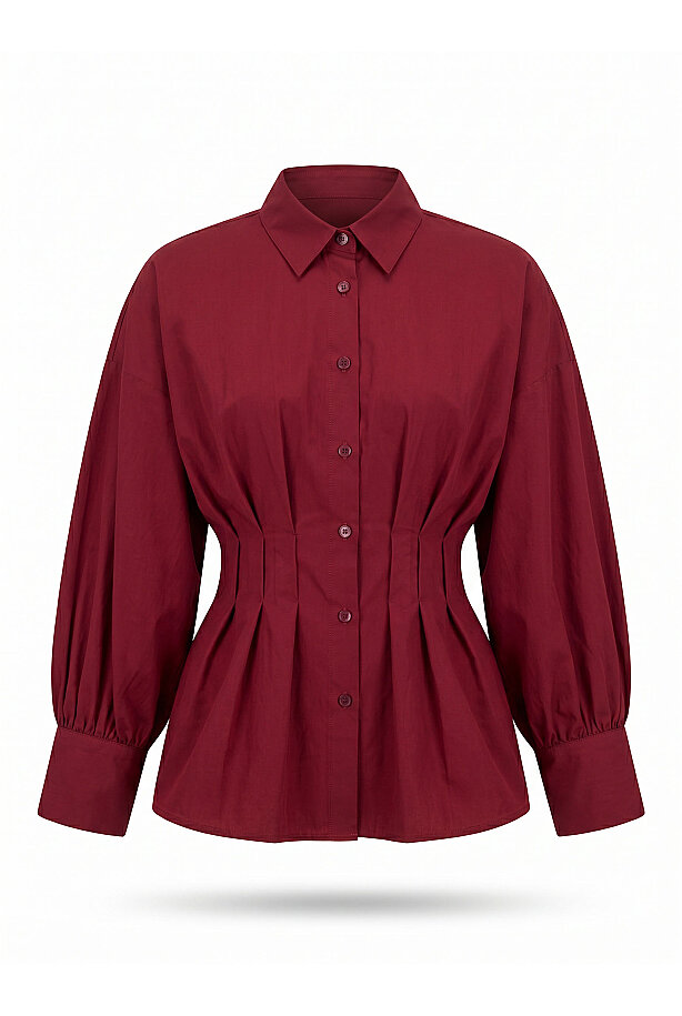 Belden Pile Detaylı Poplin Gömlek Bordo Bordo
