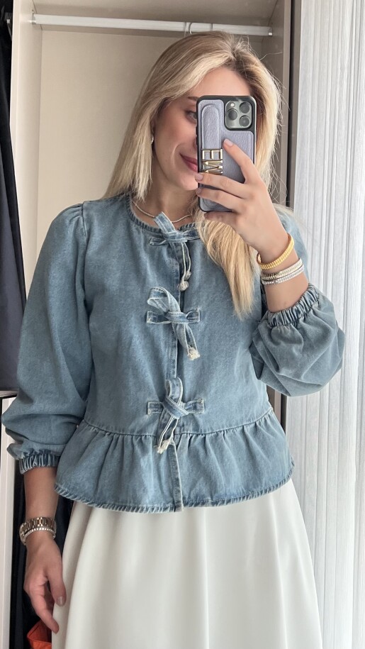 Bella Fiyonklu Denim Gömlek Mavi - 6