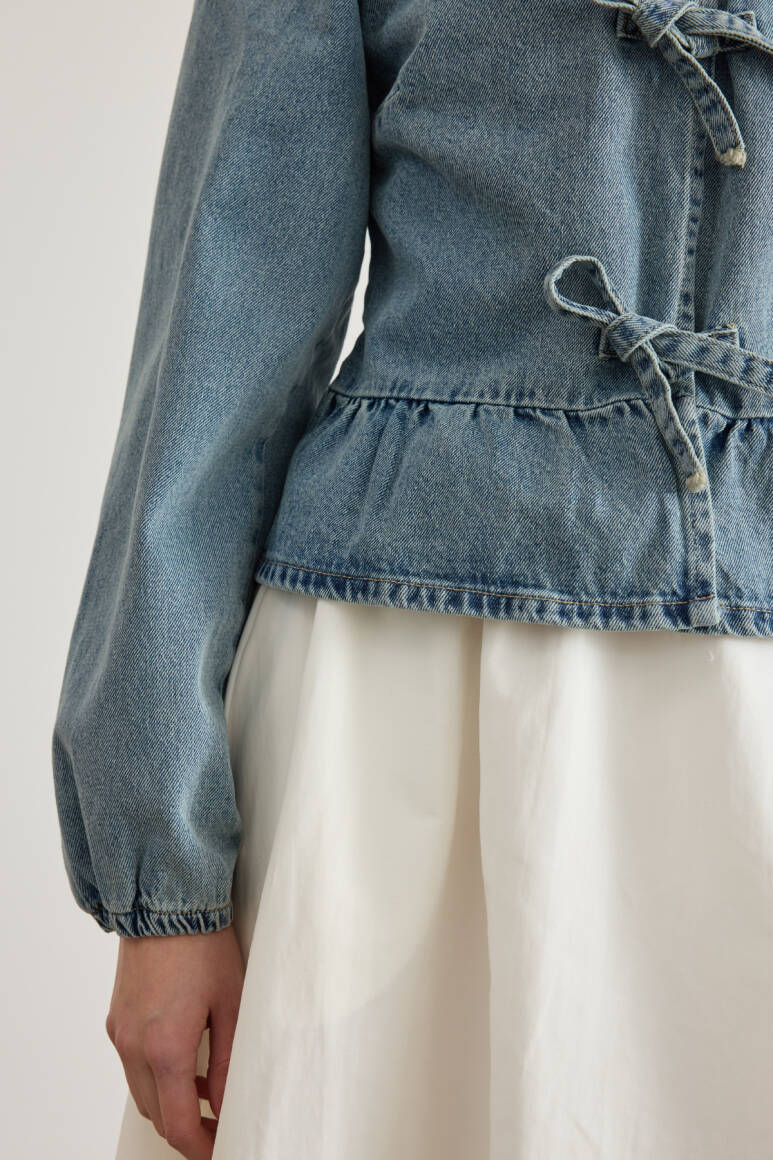 Bella Fiyonklu Denim Gömlek Mavi - 4