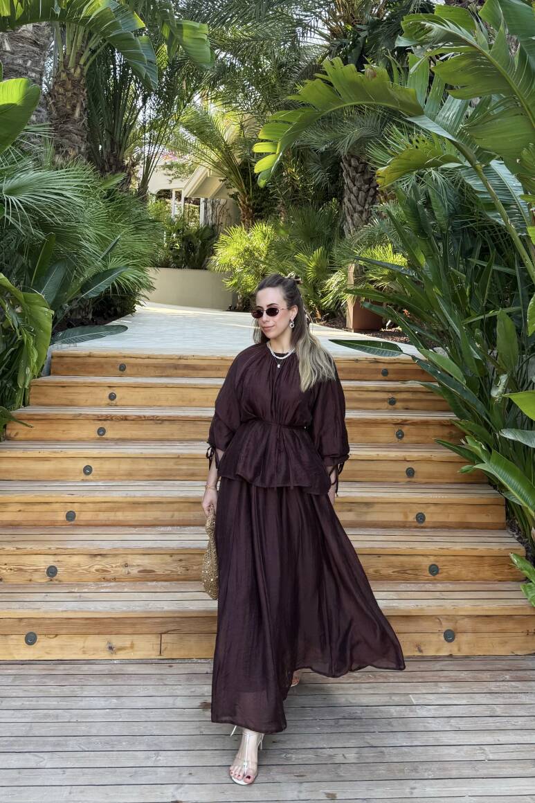 Biye Detaylı Princess Etek Acı Kahve - EMNORA