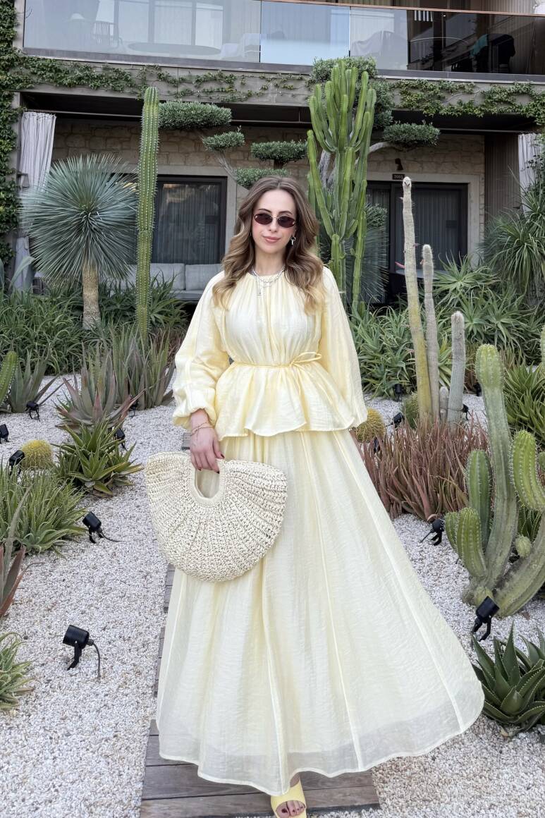 Biye Detaylı Princess Etek Soft Sarı - EMNORA