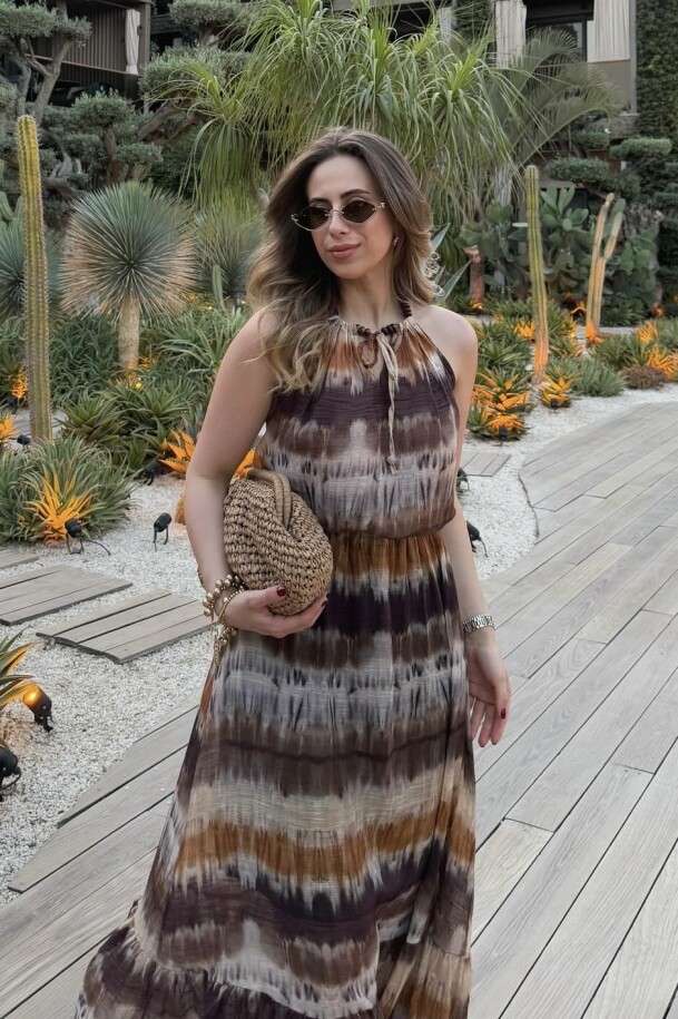Boncuklu Batik Desen Bluz Kahve Kahve