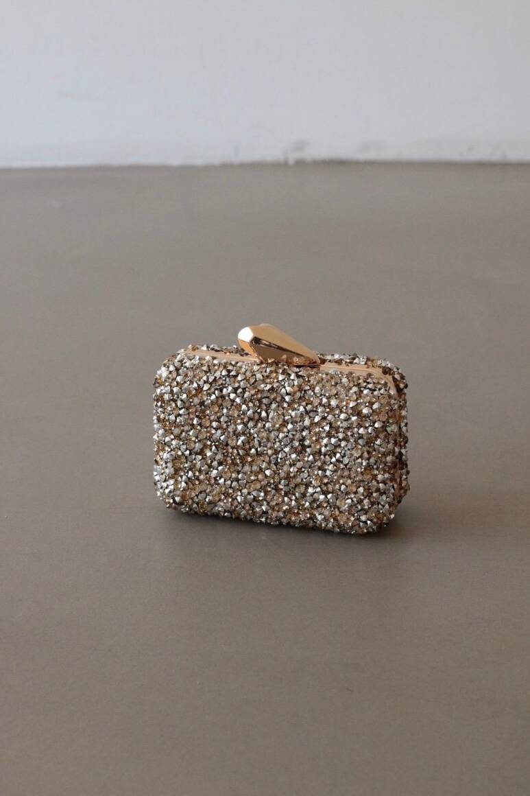 Brightness Taşlı Clutch Çanta Gold Gümüş - 1