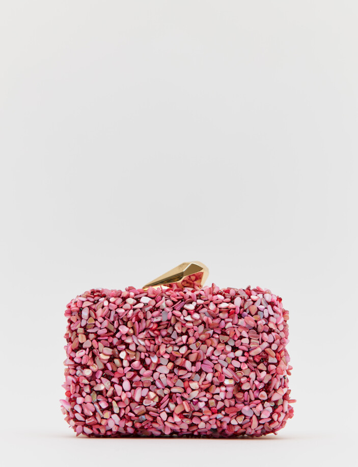 Brightness Taşlı Clutch Çanta Pembe Pembe