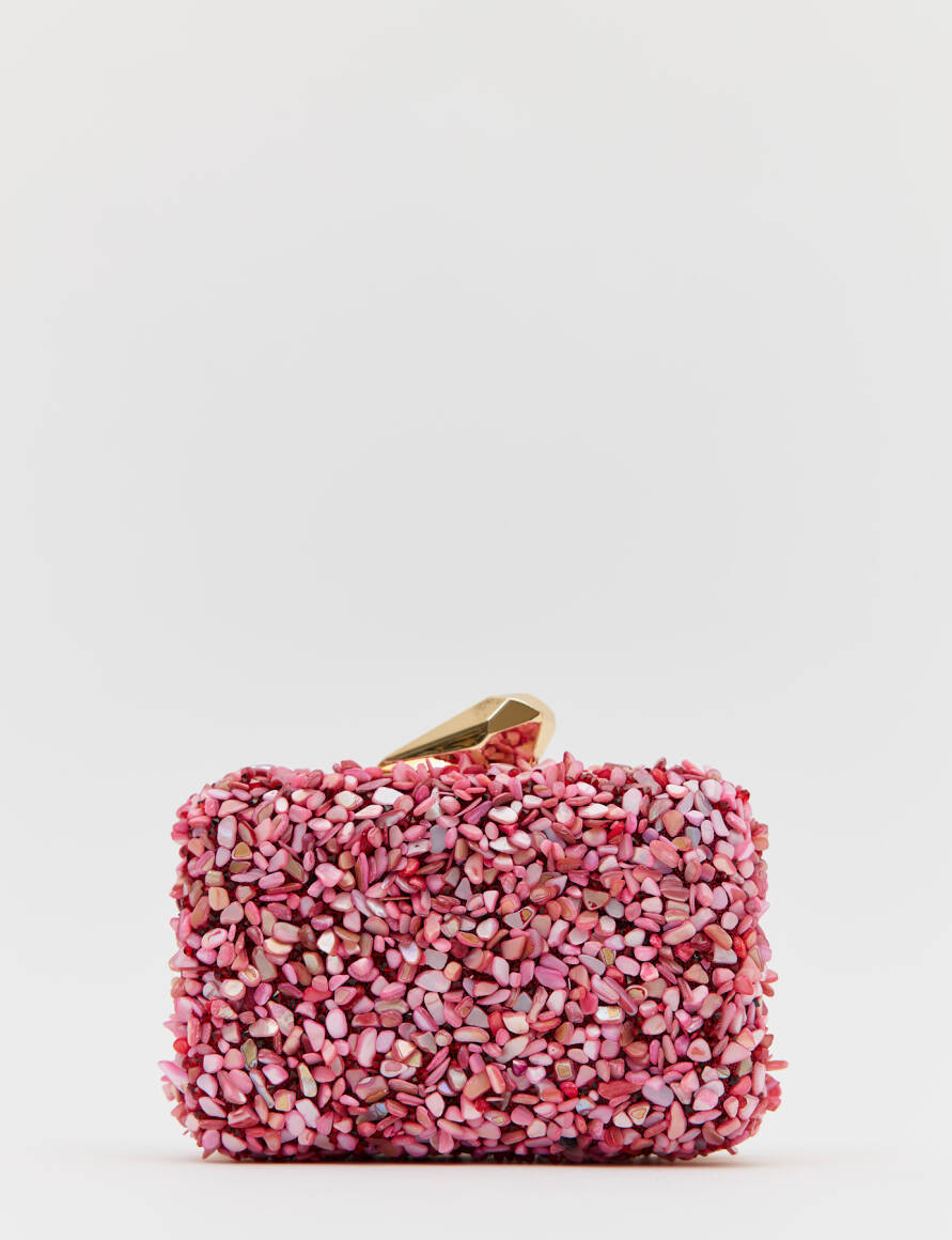 Brightness Taşlı Clutch Çanta Pembe - EMNORA