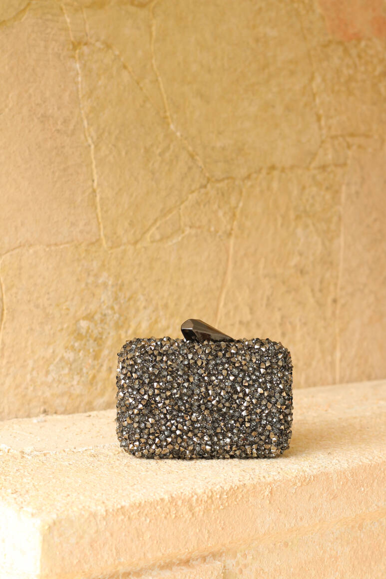Brightness Taşlı Clutch Çanta Platin - 4