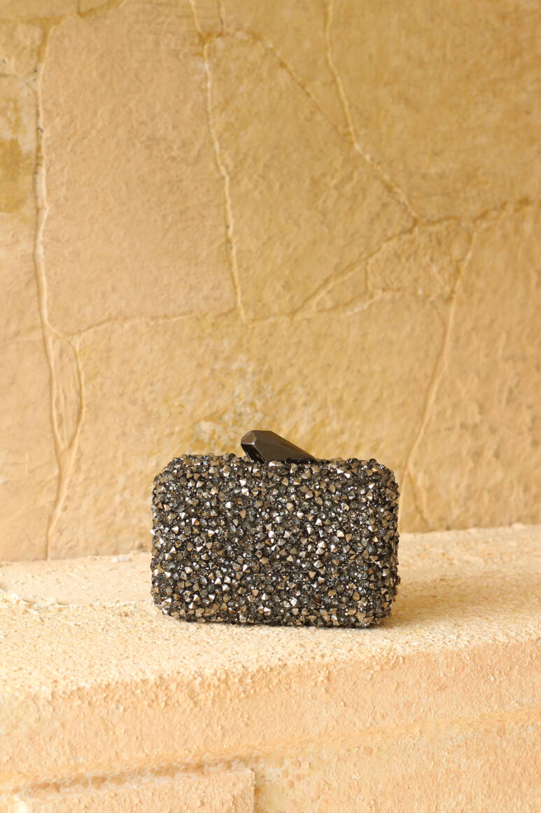 Brightness Taşlı Clutch Çanta Platin - 5