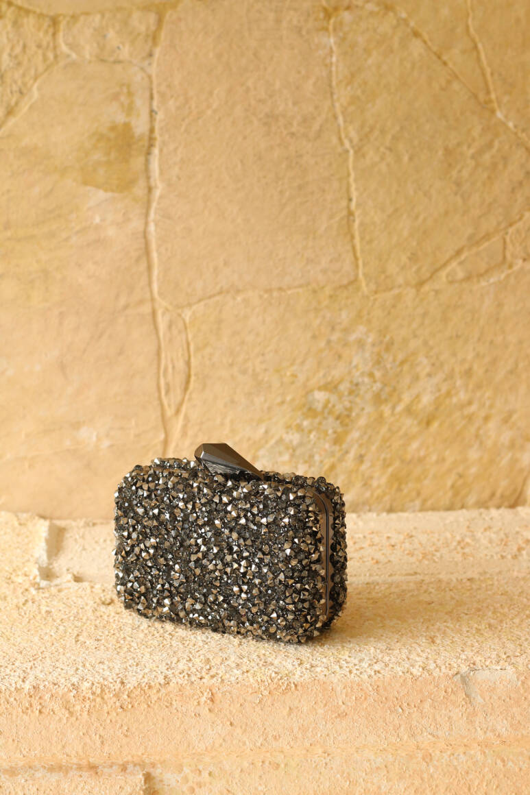 Brightness Taşlı Clutch Çanta Platin - 3