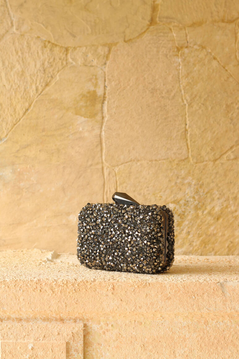 Brightness Taşlı Clutch Çanta Platin - 2