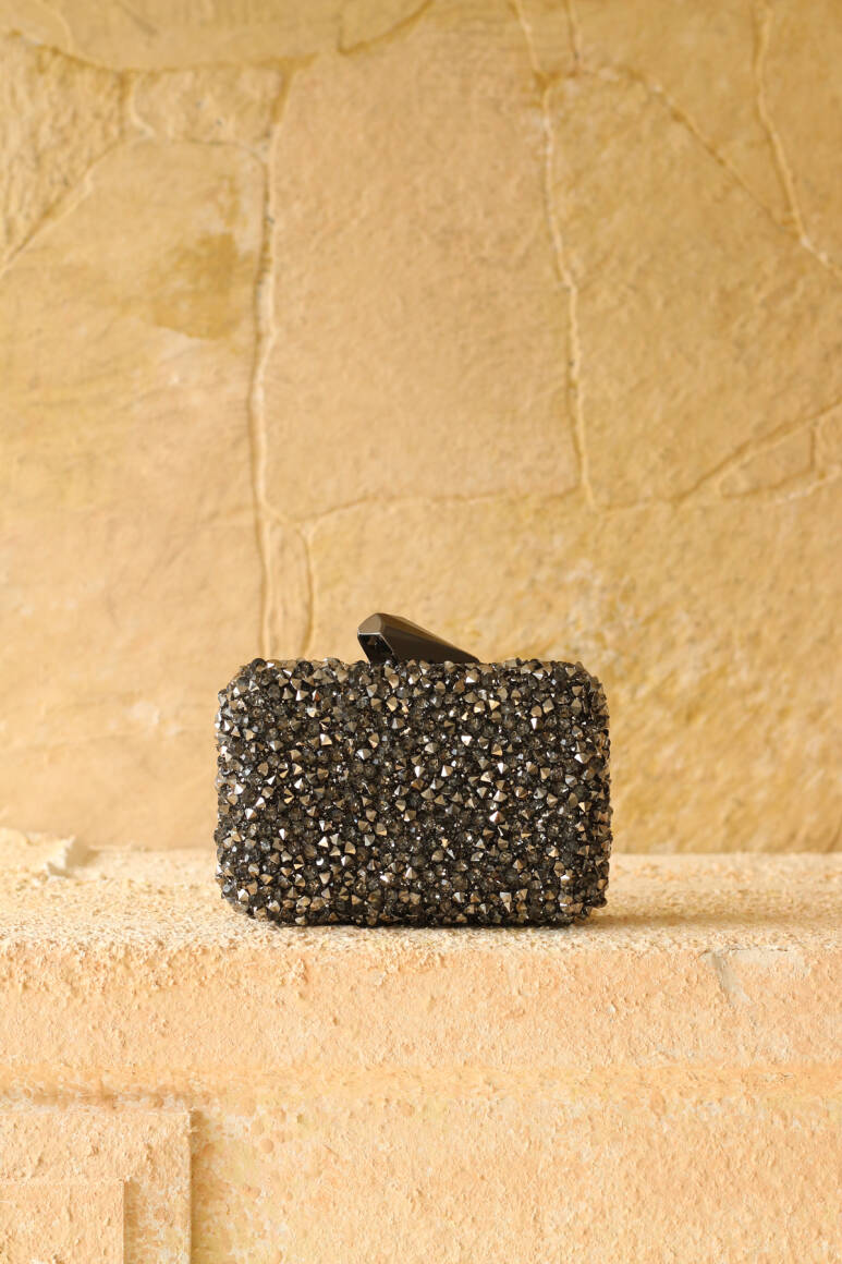Brightness Taşlı Clutch Çanta Platin - 1