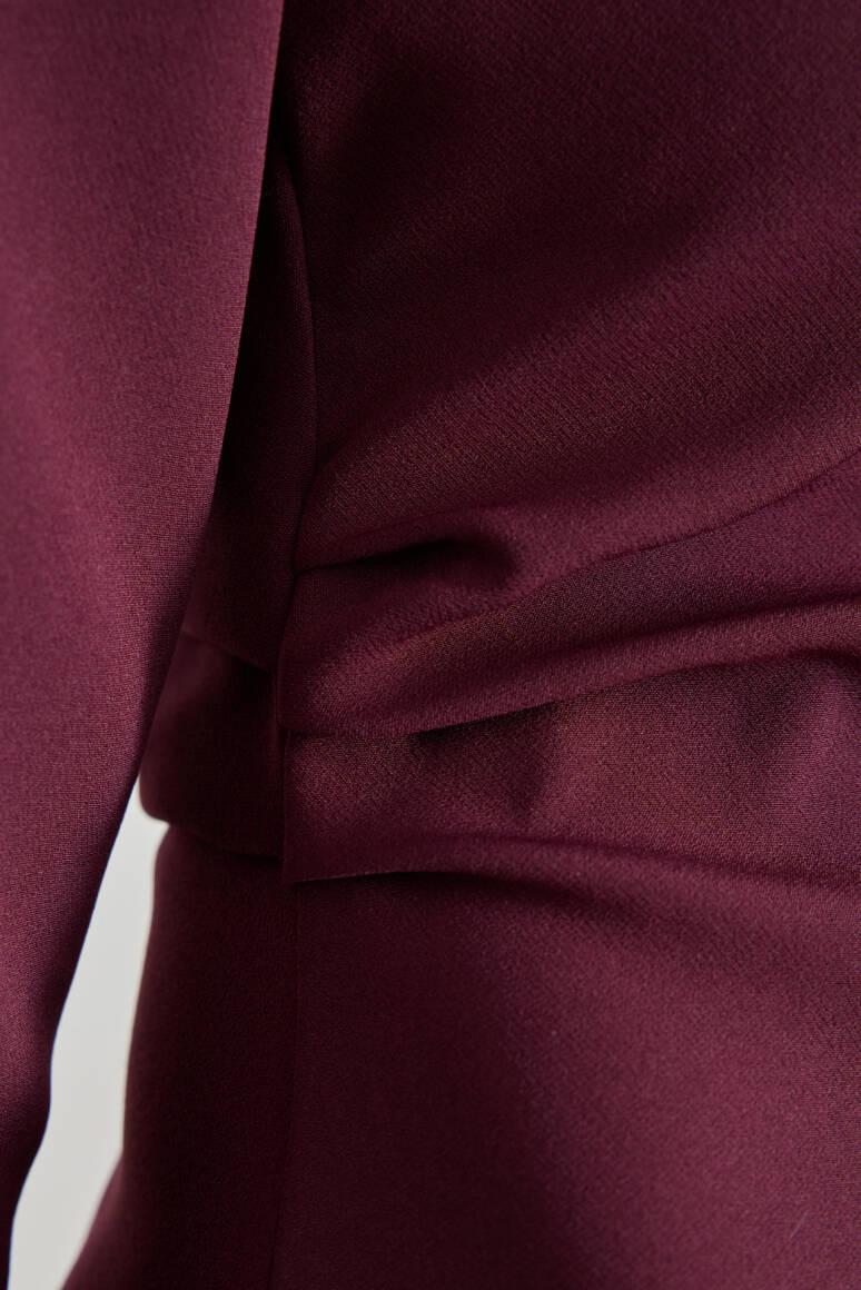 Büzgü Detaylı Premium Elbise Burgonya - 5