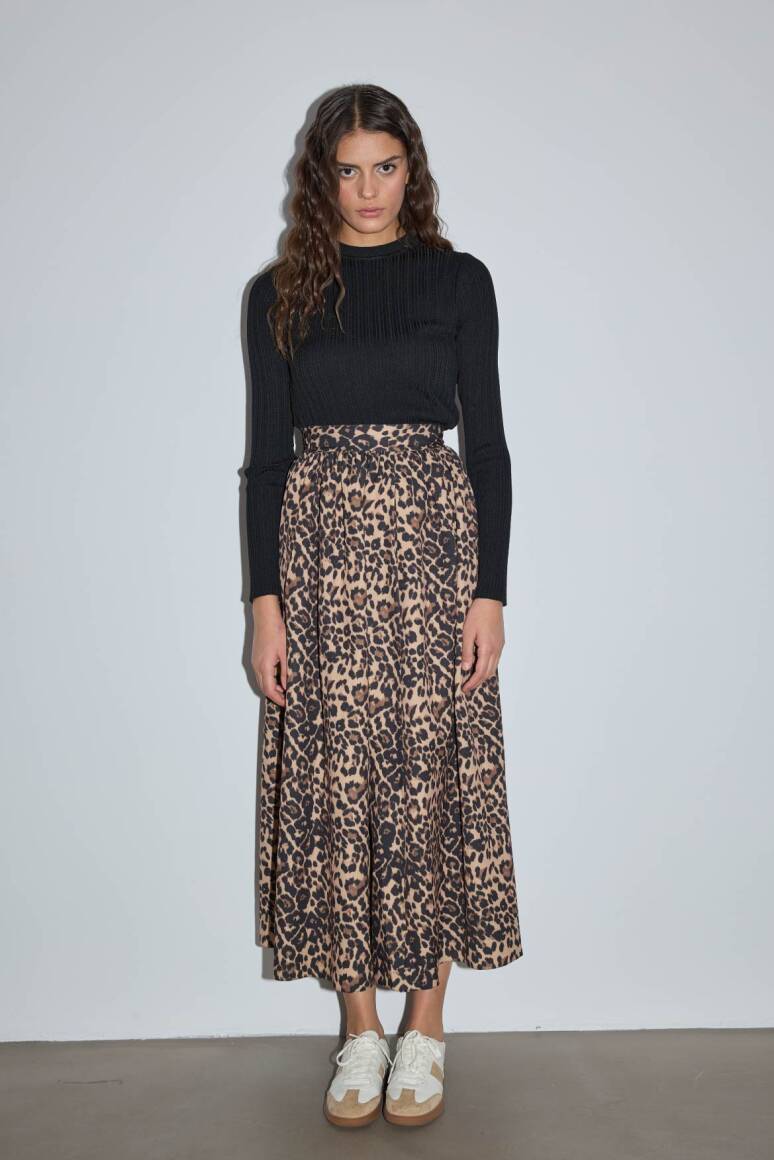 Büzgülü Leopar Etek Kahve - EMNORA