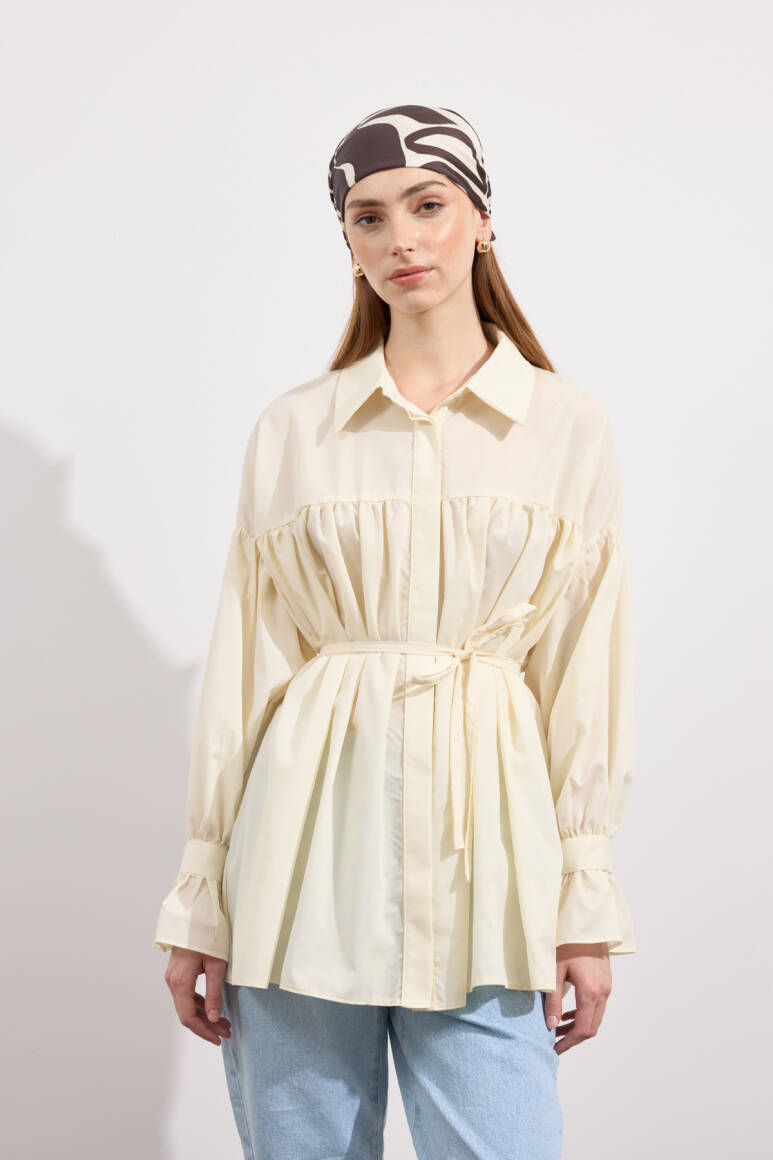 Büzgülü Poplin Gömlek Soft Sarı - EMNORA