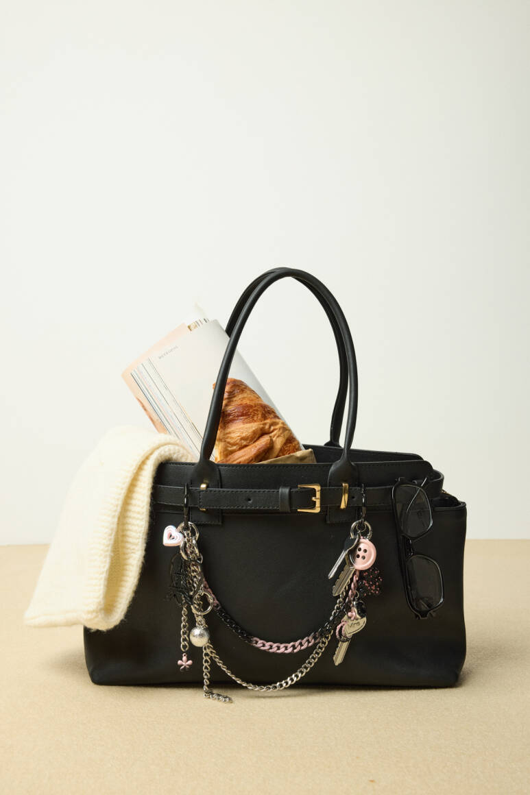 Çift Askılı Çok Aksesuarlı Çanta Charmı Gümüş - EMNORA