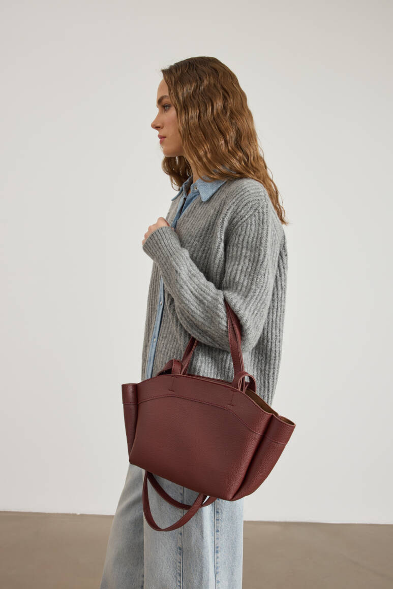 Çift Askılı Tote Çanta Bordo - 4