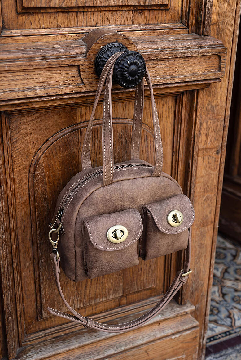 Çift Cepli Vintage Çanta Vizon - 2