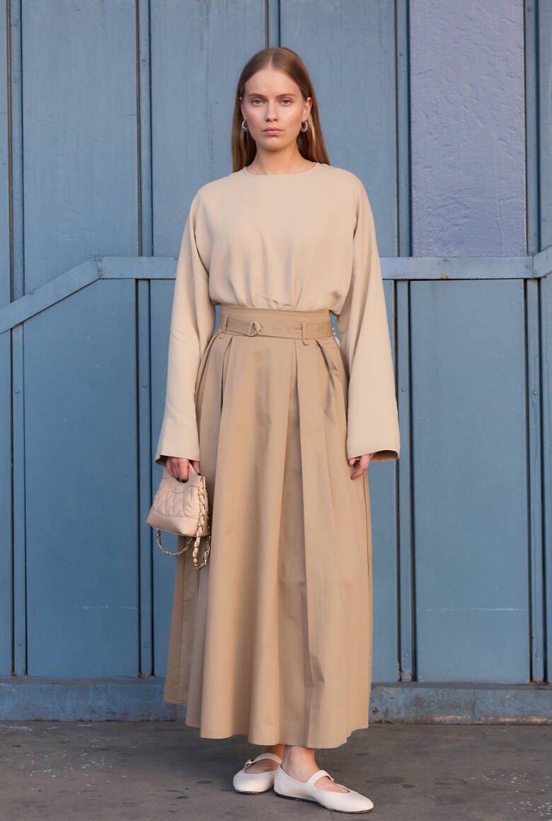 Çift Pile Kemerli Etek Çağla Yeşili - 2