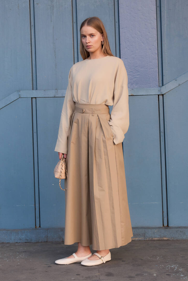 Çift Pile Kemerli Etek Çağla Yeşili - 3