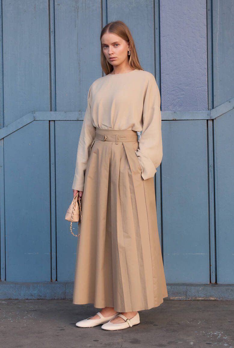 Çift Pile Kemerli Etek Çağla Yeşili - 1