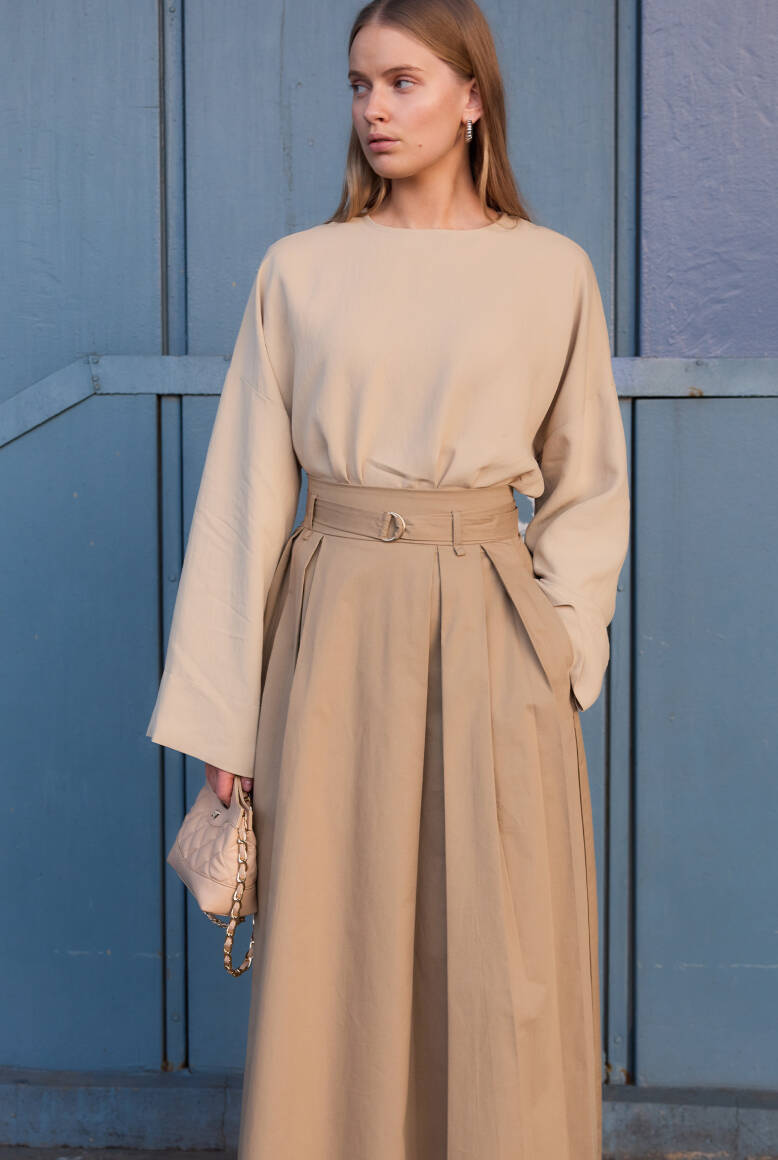 Çift Pile Kemerli Etek Çağla Yeşili - 5