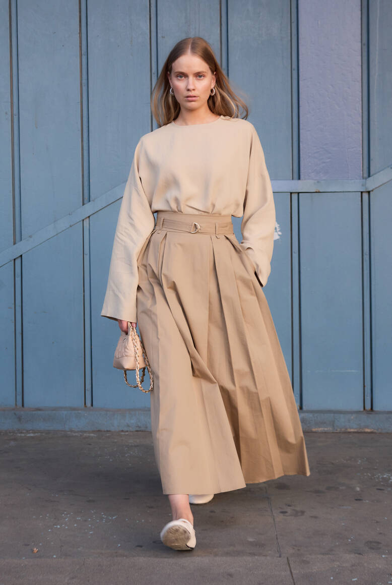 Çift Pile Kemerli Etek Çağla Yeşili - 7