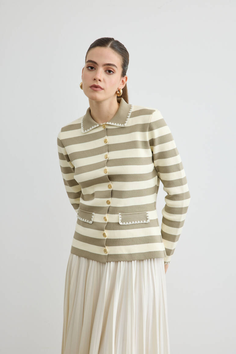 Çizgili Triko Hırka Taş - 3