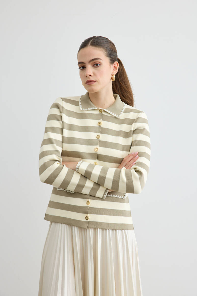 Çizgili Triko Hırka Taş - 2