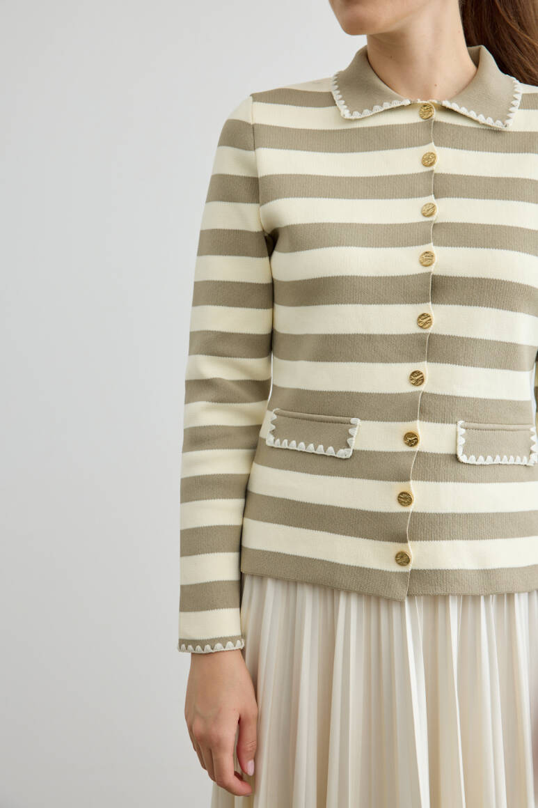 Çizgili Triko Hırka Taş - 5