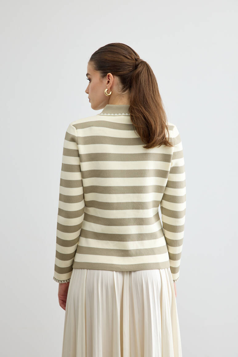 Çizgili Triko Hırka Taş - 6