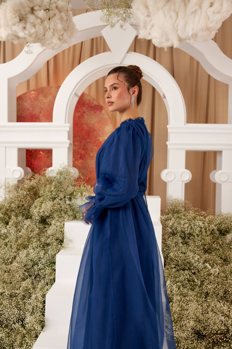 Clara Organze Abiye Elbise Gece Mavisi - 6