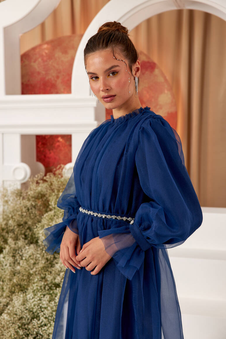 Clara Organze Abiye Elbise Gece Mavisi - 5