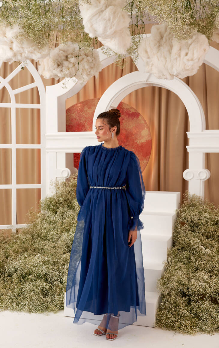 Clara Organze Abiye Elbise Gece Mavisi - 2