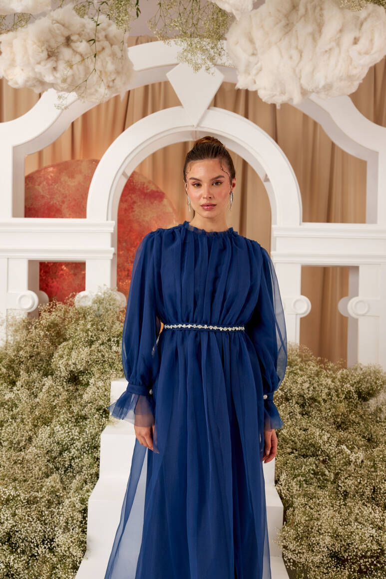 Clara Organze Abiye Elbise Gece Mavisi - 1