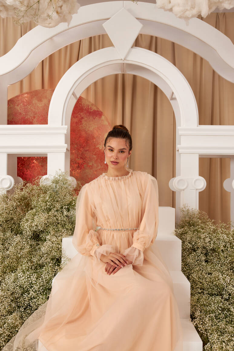 Clara Organze Abiye Elbise Soft Pudra - 6