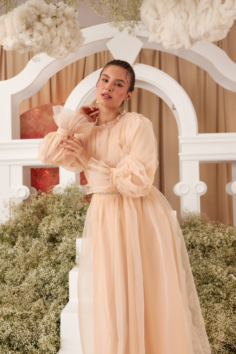 Clara Organze Abiye Elbise Soft Pudra - 4