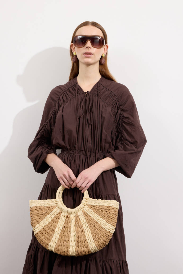 Coco Shell Hasır Çanta Camel - EMNORA