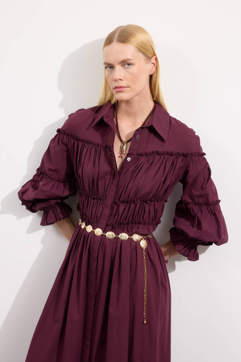 Daisy Vual Elbise Burgonya - EMNORA