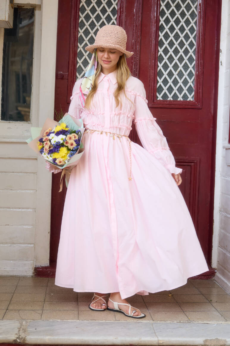 Daisy Vual Elbise Soft Pembe - EMNORA