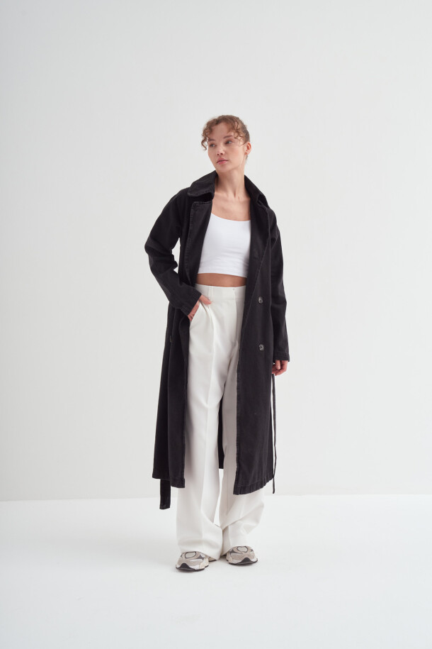Denim Trençkot Siyah - 5