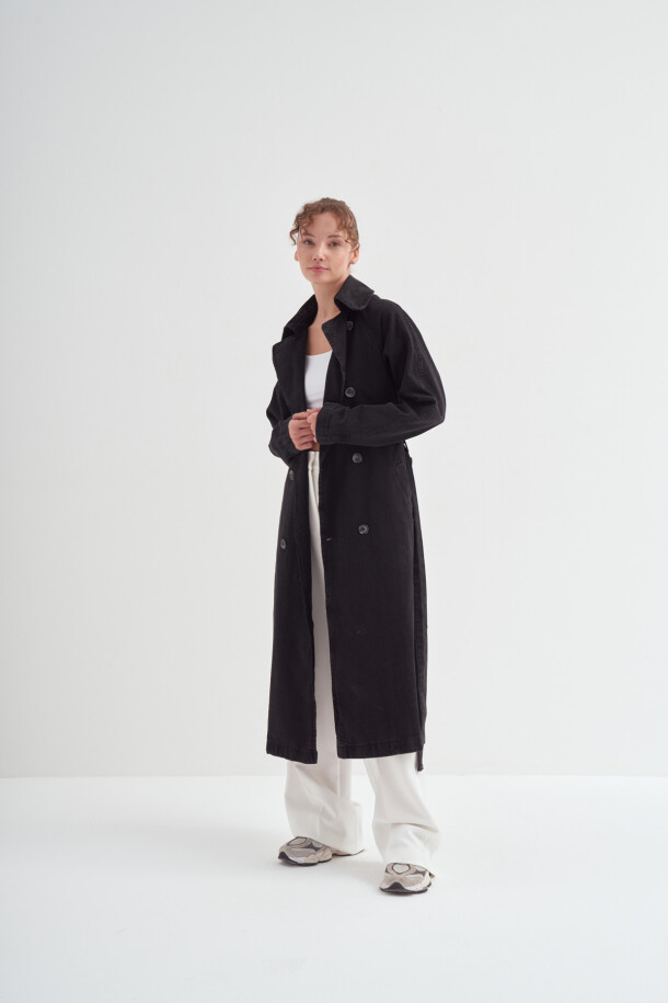 Denim Trençkot Siyah - 4