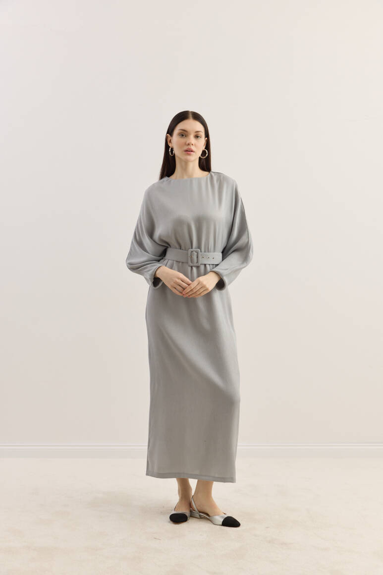 Diana Kemerli Elbise Gümüş - EMNORA